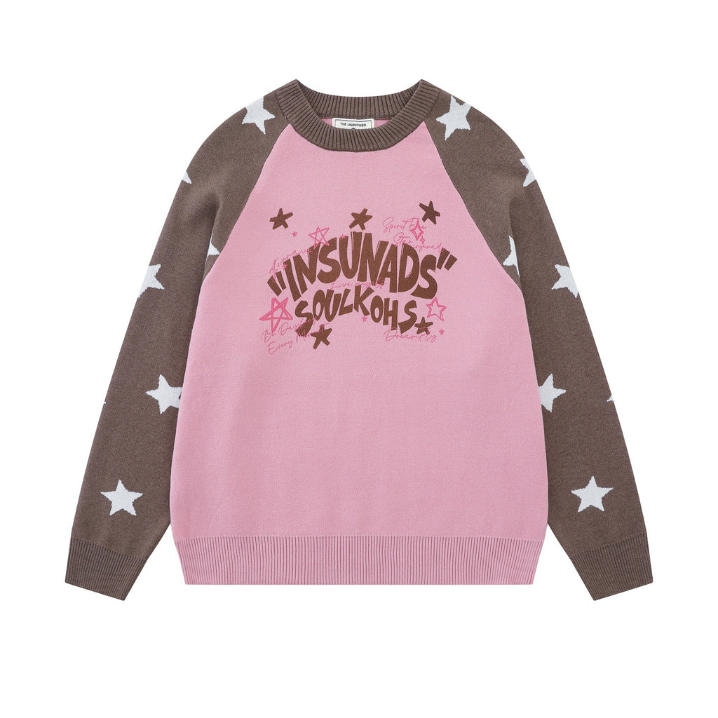 Shoulder inserted star jacquard sweater