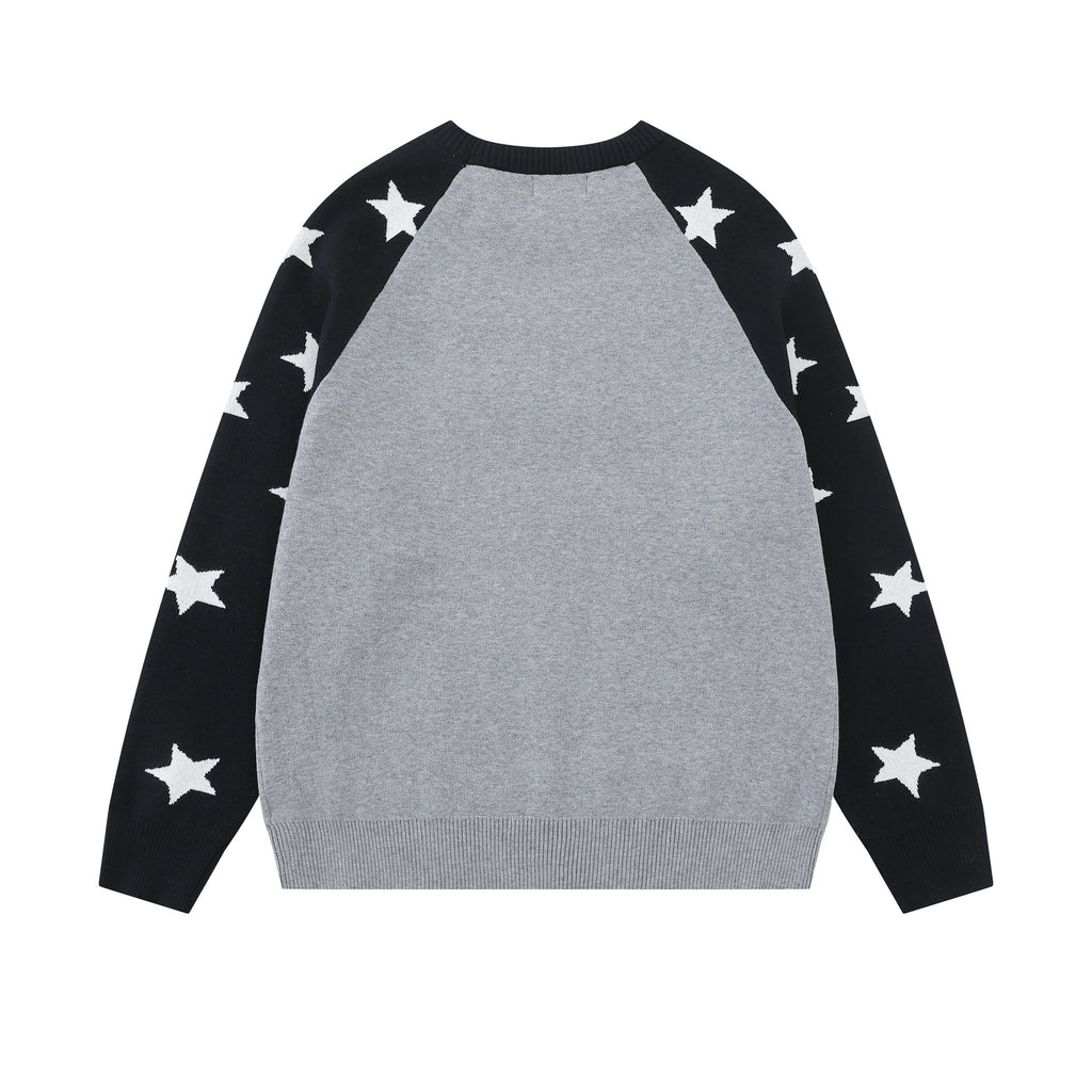 Shoulder inserted star jacquard sweater