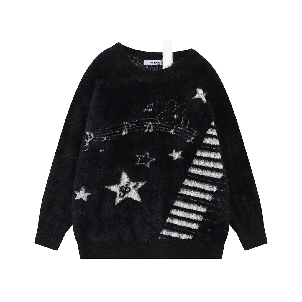 Piano keyboard jacquard design sweater
