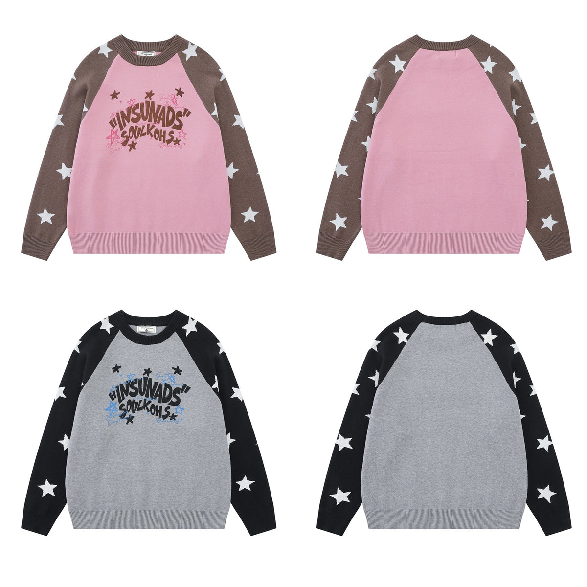 Shoulder inserted star jacquard sweater