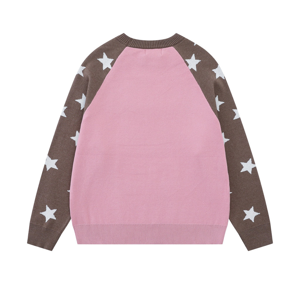 Shoulder inserted star jacquard sweater
