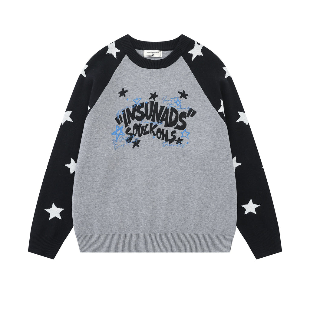 Shoulder inserted star jacquard sweater