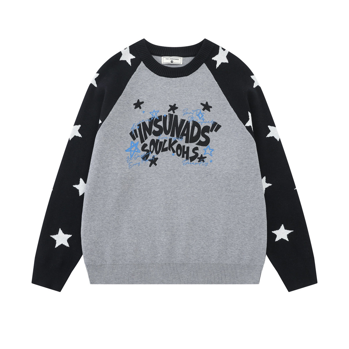 Shoulder inserted star jacquard sweater