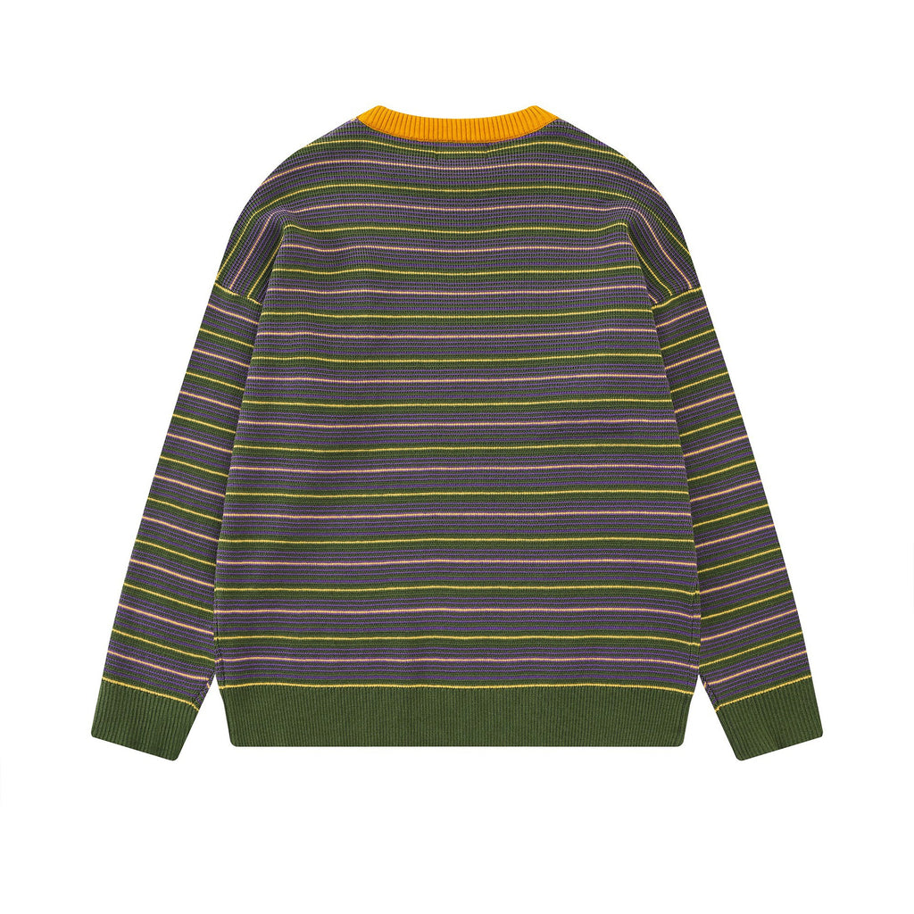 Striped puppy embroidery design sweater