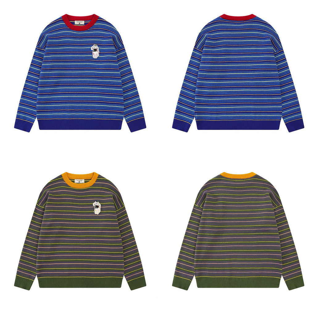 Striped puppy embroidery design sweater