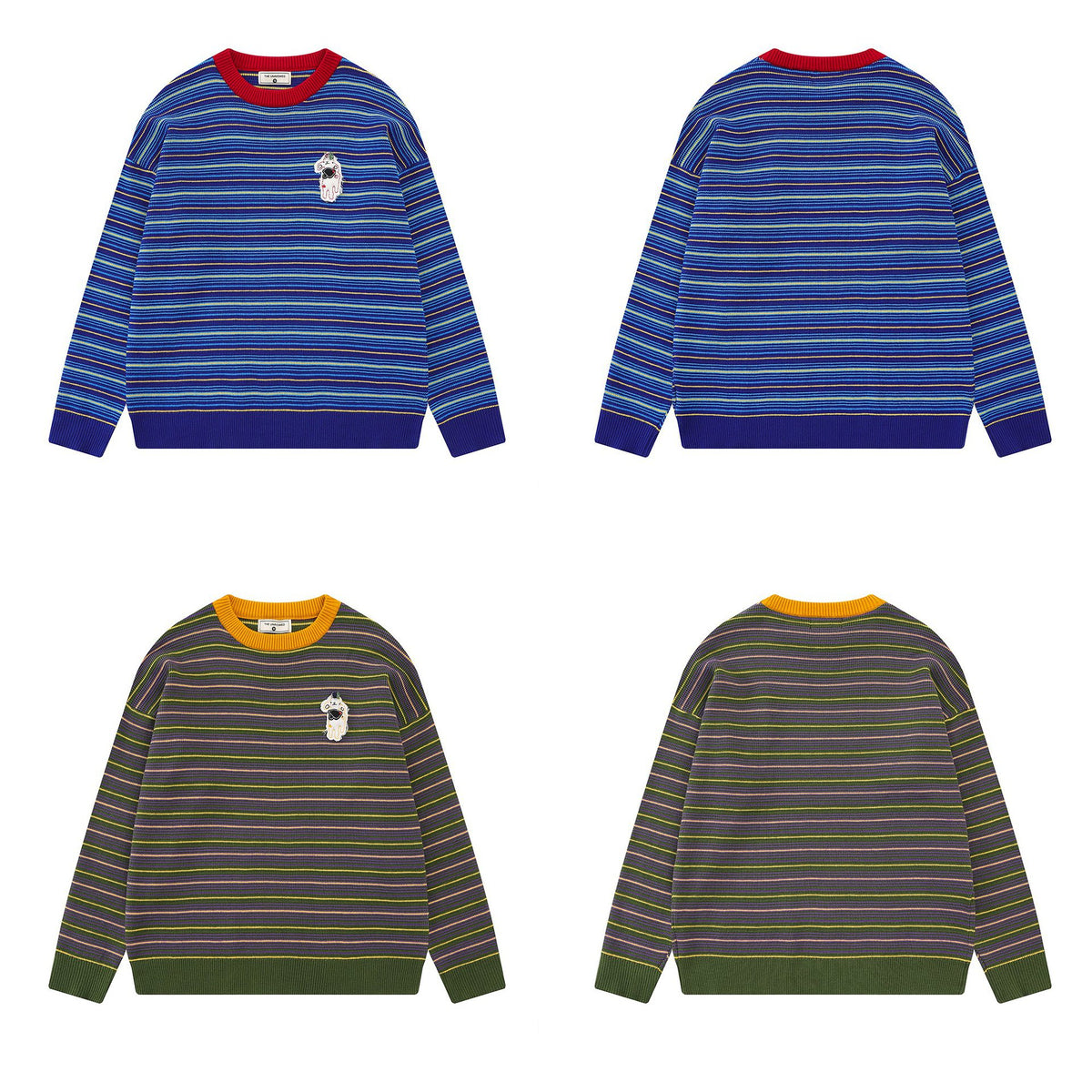 Striped puppy embroidery design sweater